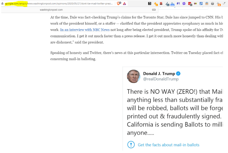 example of ability to read paywalled article on google amp cache.